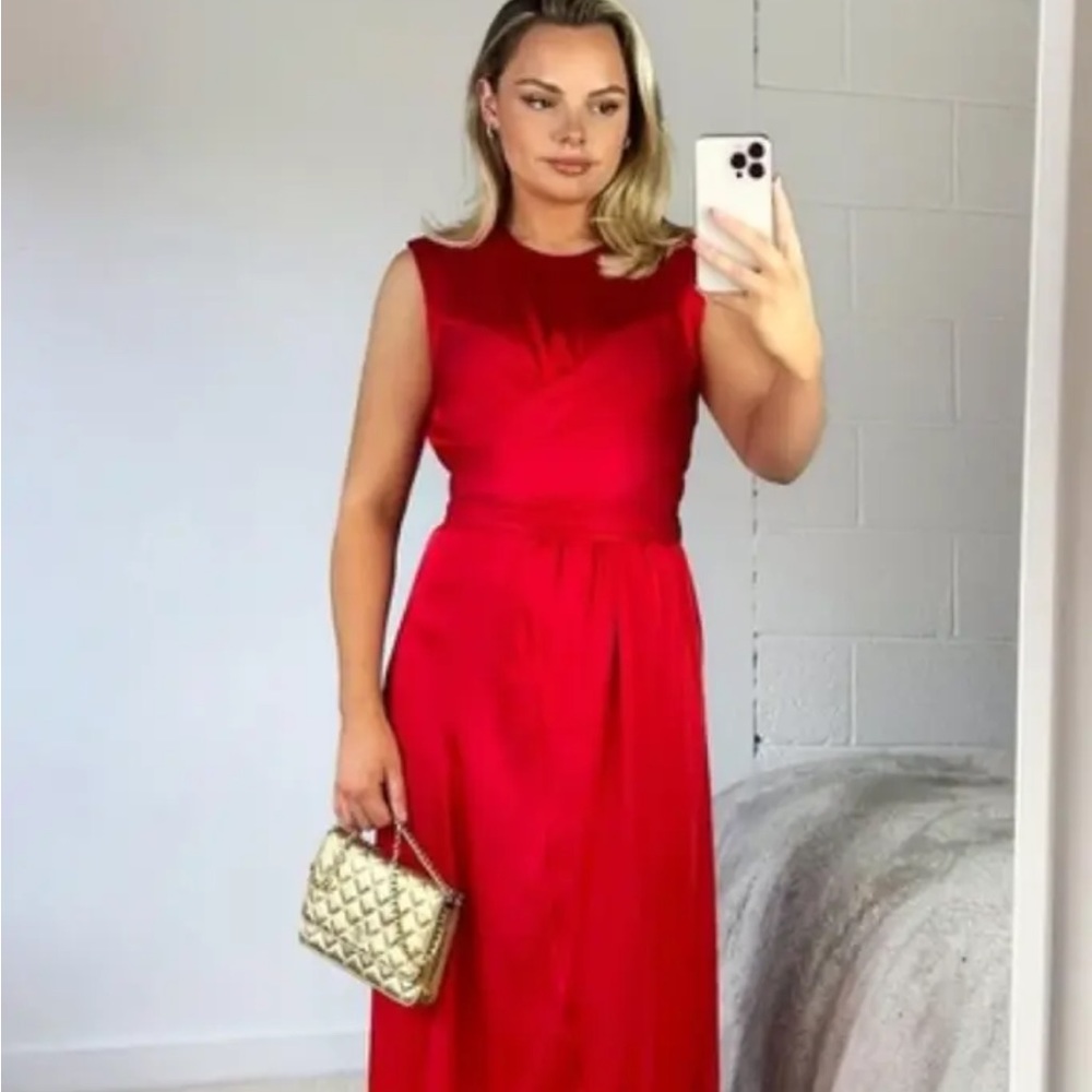 Zara satin effect midi dress red